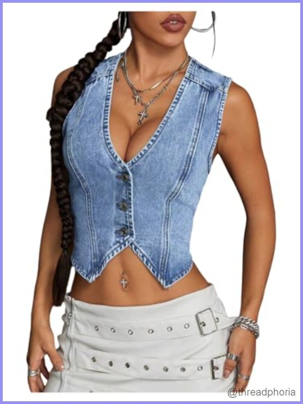 Sleeveless Denim Vest Crop Top V Neck Button Up Y2K Going Out